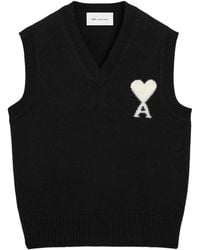 Ami Paris - Sleeveless Wool Sweater With Ami De Coeur - Lyst