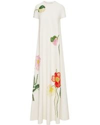 Oscar de la Renta - Painted Poppies Maxi-jurk Met Geborduurde Lily - Lyst