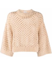 Brunello Cucinelli - Cropped Bouclé-knit Camel Wool And Silk-blend Sweater - Lyst