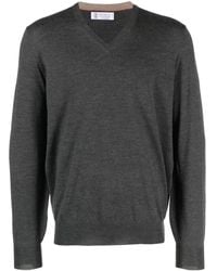 Brunello Cucinelli - V-Neck Fine-Knit Jumper - Lyst