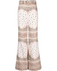 Zimmermann - Belted Paisley-print Linen Flared Pants - Lyst