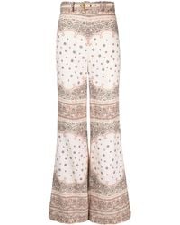 Zimmermann - Belted Paisley-print Linen Flared Pants - Lyst