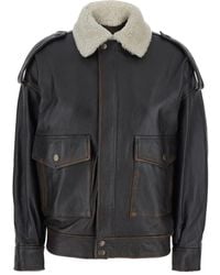 Semicouture - Shearling-Collar Leather Jacket - Lyst