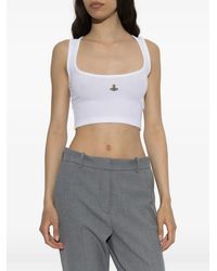 Vivienne Westwood - Orb-Embroidered Ribbed Crop Top - Lyst