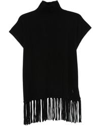 Patrizia Pepe - Poncho con flecos y cuello alto - Lyst