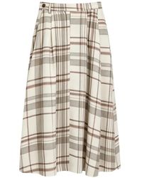 Brunello Cucinelli - Check-Print Pleated Midi Skirt - Lyst