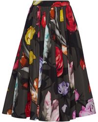 Prada Faltenrock mit Blumen-Print - Schwarz