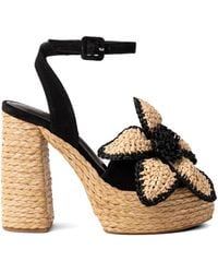 Paloma Barceló - Tracy Floral-Appliqué Raffia-Sole Sandals - Lyst