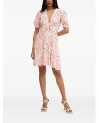 Silvian Heach - Puff-Sleeve Abstract-Print Midi Dress - Lyst