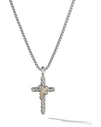 David Yurman - 14Kt And Sterling X Cross Diamond Necklace (31.7Mm) - Lyst