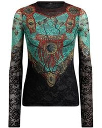 Etro - Jersey Sweater With Lace And Placed Jewellery Print - Lyst