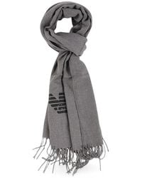 Emporio Armani - Logo-Print Fringed Scarf - Lyst