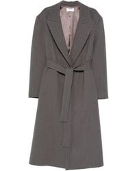 THE NINA STUDIO - Pinstripe Belted Coat - Lyst