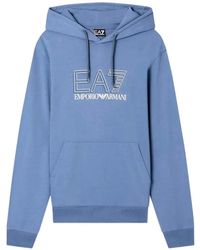 EA7 - Logo-Print Drawstring Hoodie - Lyst