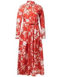 Self-Portrait - Floral-Pattern Cotton Midi Dress - Lyst