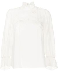 Shiatzy Chen - Floral-Appliqué Crop-Sleeve Blouse - Lyst