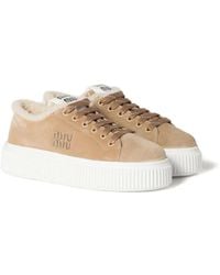 Miu Miu - Logo-Embroidered Suede Sneakers - Lyst