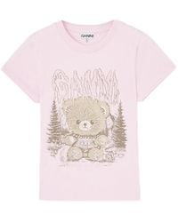 Ganni - Baby-Fit T-Shirt With Forest Teddy - Lyst