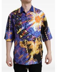 Dolce & Gabbana - Luminarie-Print Silk Polo Shirt - Lyst