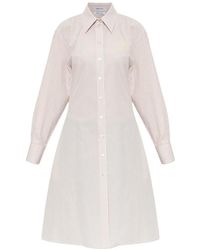 McQueen - Lace-Up Striped Shirt Midi Dress - Lyst