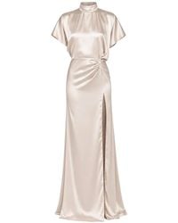 ACTUALEE - Satin-Finish Gathered Maxi Dress - Lyst