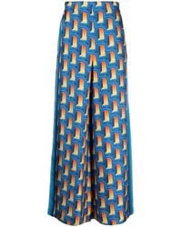 CASABLANCA - L'Arche De Nuit-Print Silk Palazzo Trousers - Lyst