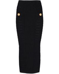 Balmain - Button-Embossed Knit Midi Pencil Skirt - Lyst