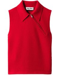 Miu Miu - Ribbed-Collar Zip-Front Sleeveless Vest - Lyst