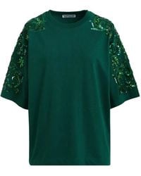 Essentiel Antwerp - Floral-Embroidered Sequin-Embellished T-Shirt - Lyst