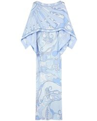 PUCCI - Orchidee And Soleil-Print Silk Dress With Cape - Lyst