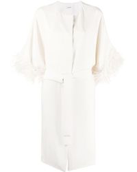 P.A.R.O.S.H. Feather-embellished Belted Coat - White