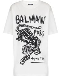 Balmain - Leopard Print T-Shirt - Lyst