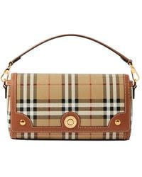 Burberry - Leather Check Top-Handle Bag - Lyst