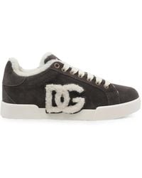 Dolce & Gabbana - Dg Logo Shearling-Trim Sneakers - Lyst