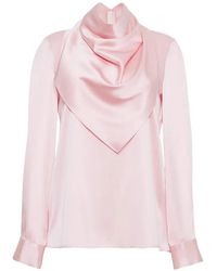 Adam Lippes - Draped-Neck Silk Blouse - Lyst