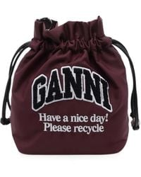 Ganni - Logo-Patch Drawstring Bucket Bag - Lyst