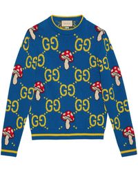 Gucci - gg-monogram Mushroom-intarsia Cotton And Wool-blend Jumper - Lyst