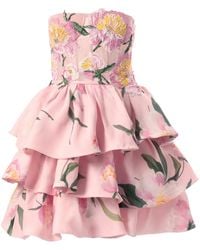Carolina Herrera - Gerüschtes Minikleid mit Blumen-Print - Lyst