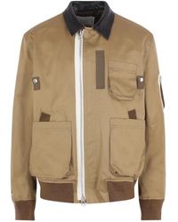 Sacai - Leather-Collar Zip-Up Jacket - Lyst