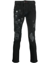 Philipp Plein - Skull & Bones Logo-embroidered Ripped Jeans - Lyst