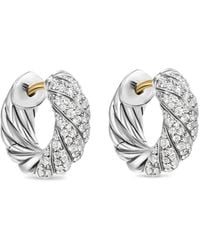 David Yurman - Sterling Sculpted Cable Diamond Hoop Earrings (14.4Mm) - Lyst