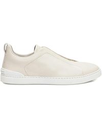 ZEGNA - Deerskin Triple Stitch Sneakers - Lyst