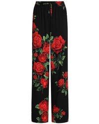 Dolce & Gabbana - Rose-Print Vanity Silk Trousers - Lyst