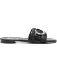 Casadei - Logo-Patch Round-Toe Sandals - Lyst