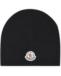 Moncler - Logo-Patch Ribbed-Knit Beanie Hat - Lyst