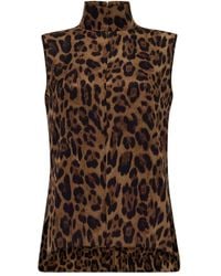 Adam Lippes - Leopard-Print High-Neck Top - Lyst