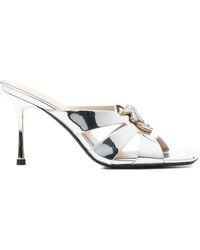 Pinko - 85Mm Metallic-Leather Logo-Plaque Sandals - Lyst