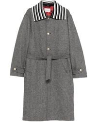 Drole de Monsieur - Striped-Collar Belted Coat - Lyst