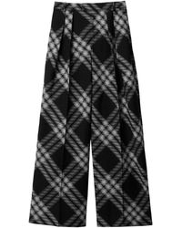 Burberry - Pantalon palazzo à carreaux plissés à double - Lyst