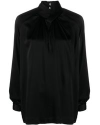 Semicouture - Satin-finish High-neck Blouse - Lyst